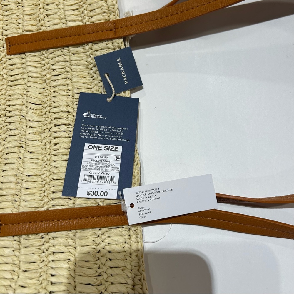 Universal Thread Straw Packable Checker Boxy Tote… - image 3